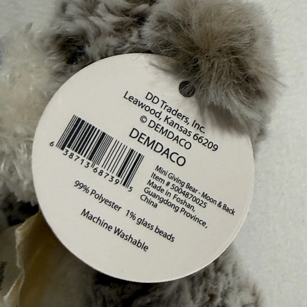 Demdaco Giving Collection Gray and Cream Plush Bear - NWT
